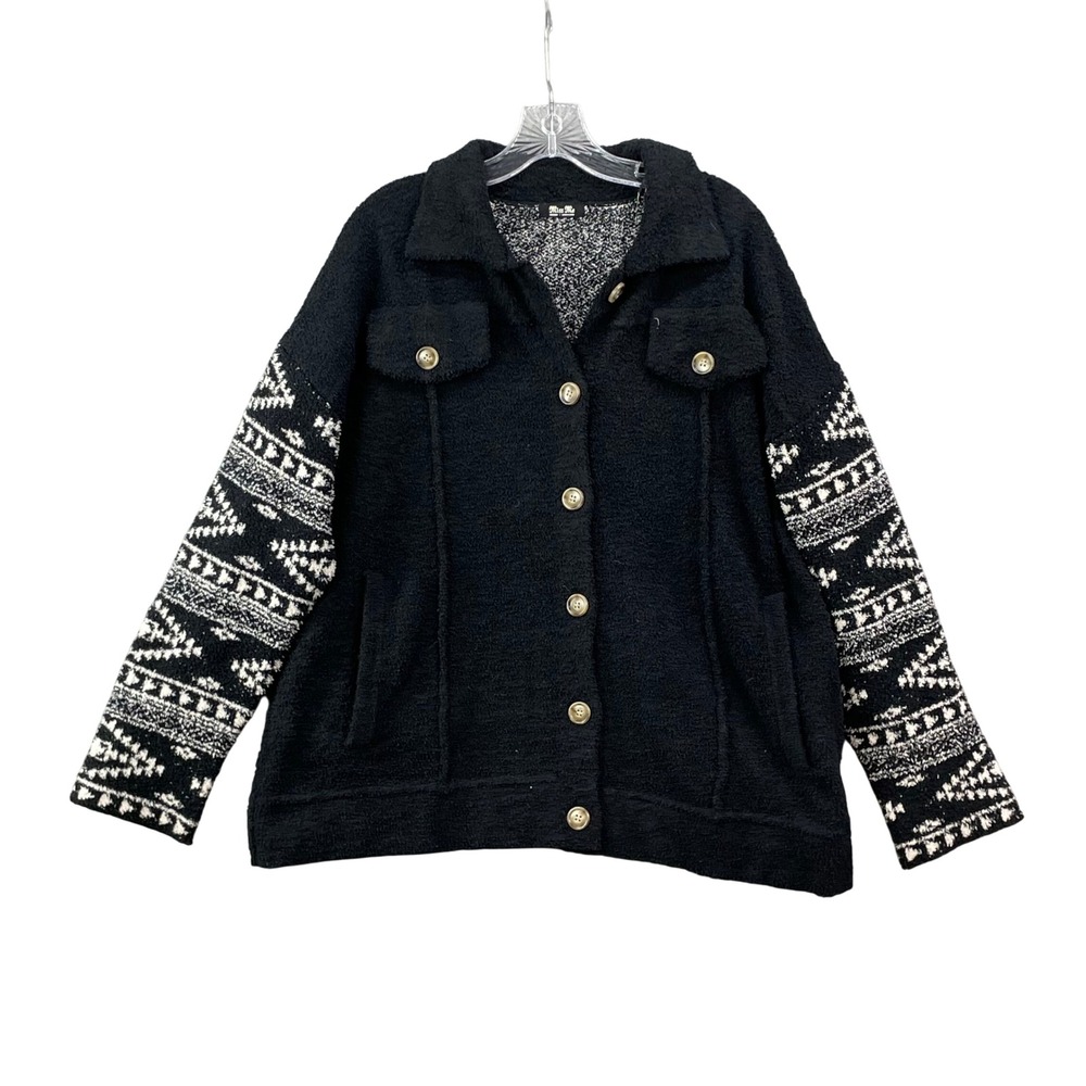 Miss Me Shacket Womens Medium Black Aztec Southwestern Sherpa Fleece Western Y2K